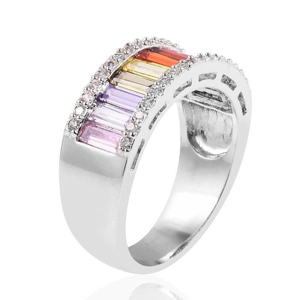 Ring Simulated Multi Color Diamond Silvertone - Picture 2 of 4